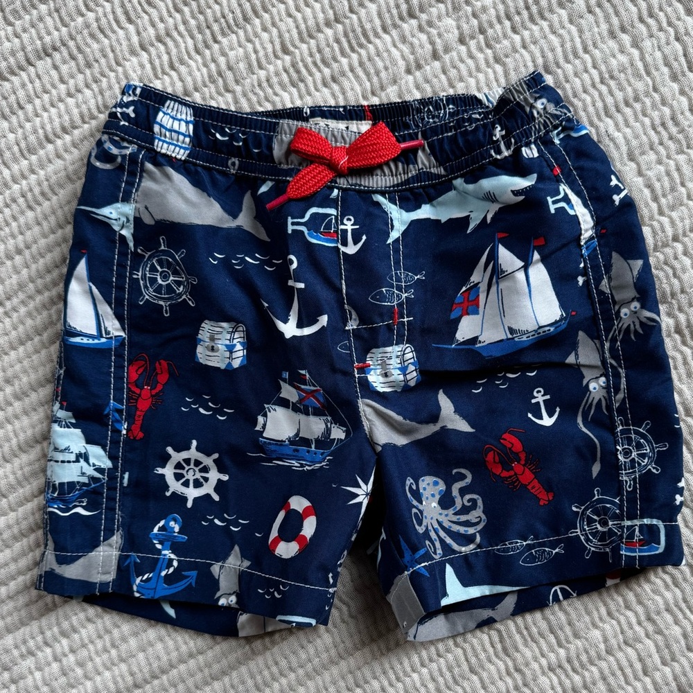Hatley Nautical Kids Swim Shorts - Navy and Red